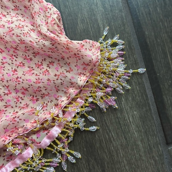 VTG Betsey Johnson Peach Floral Print Beaded Hem Sleeveless Dress Sz 8 PETITE - Picture 9 of 15